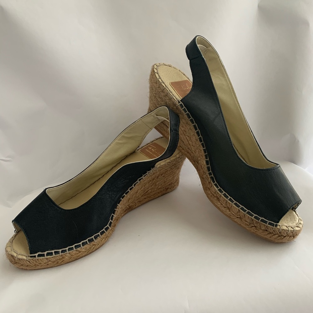 Black Leather Fabiolas Espadrilles Wedge Size 41